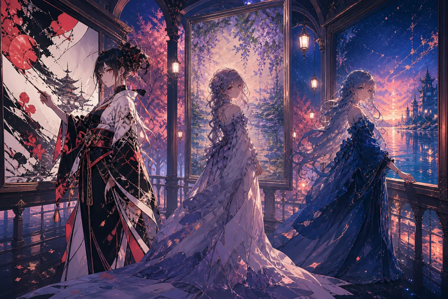 Original anime-style image variants with different line shading and color choices