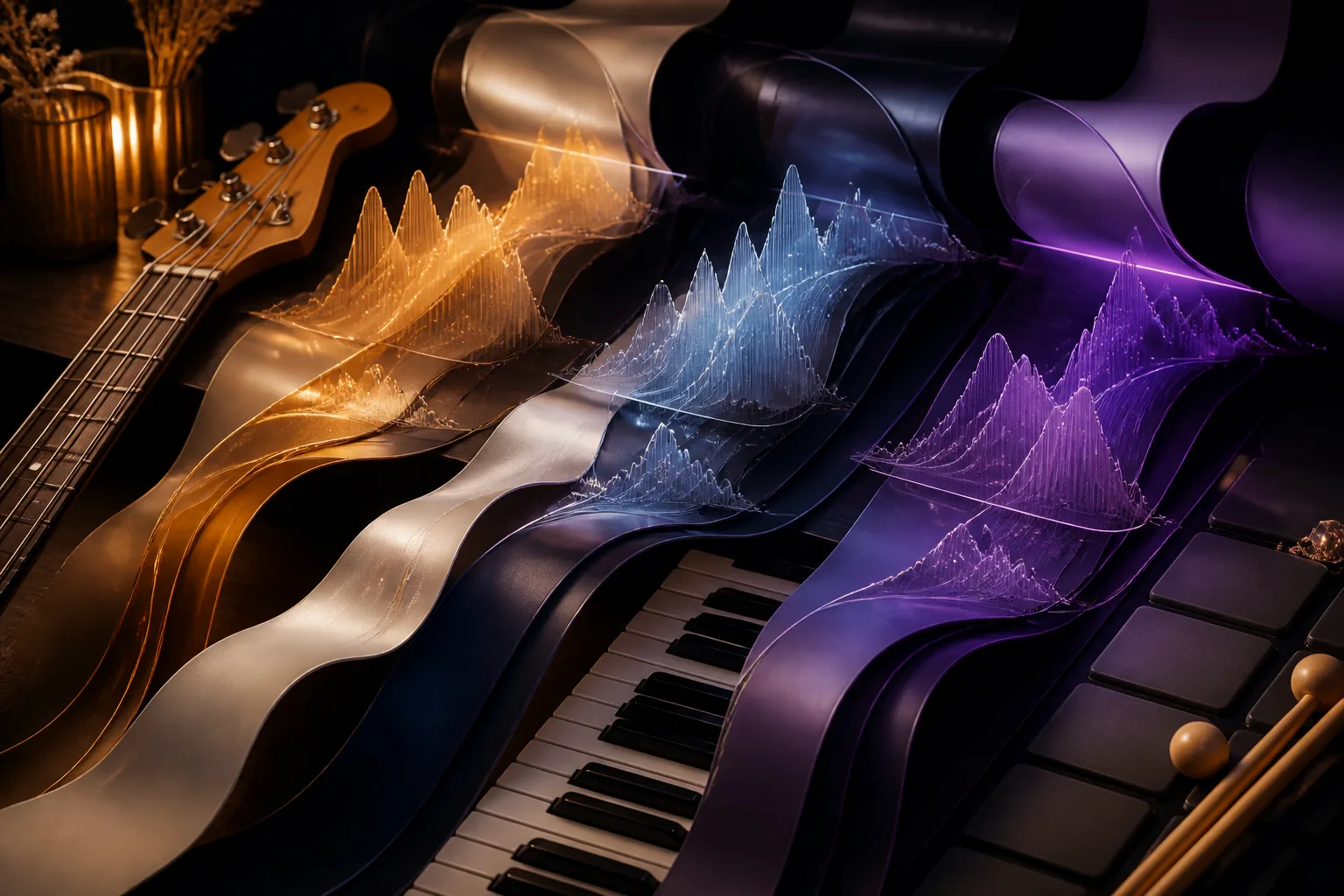 Forma de onda en capas y arreglo instrumental preparado para comparar pistas
